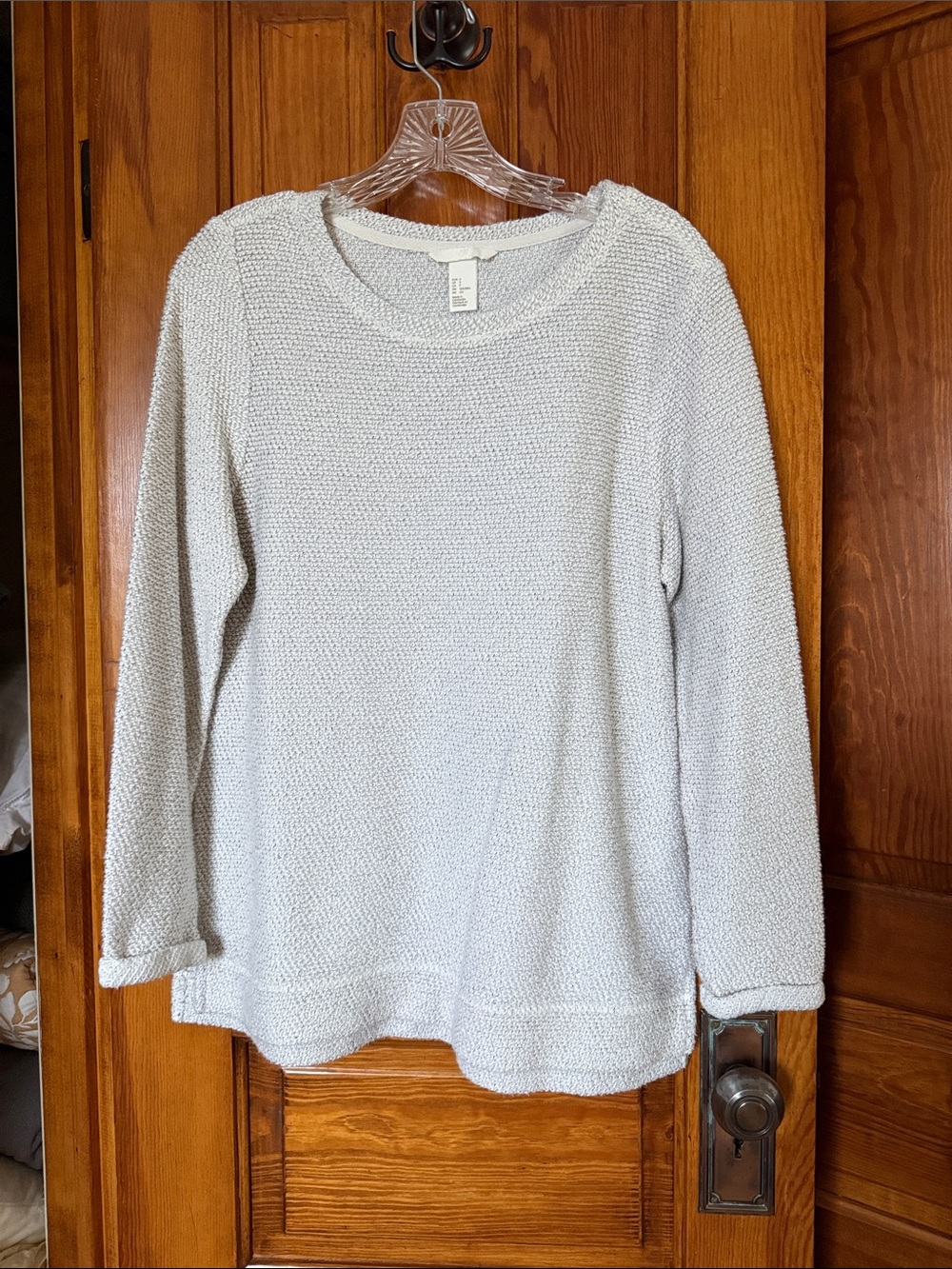 H&M White and Black Textured Crewneck Sweater